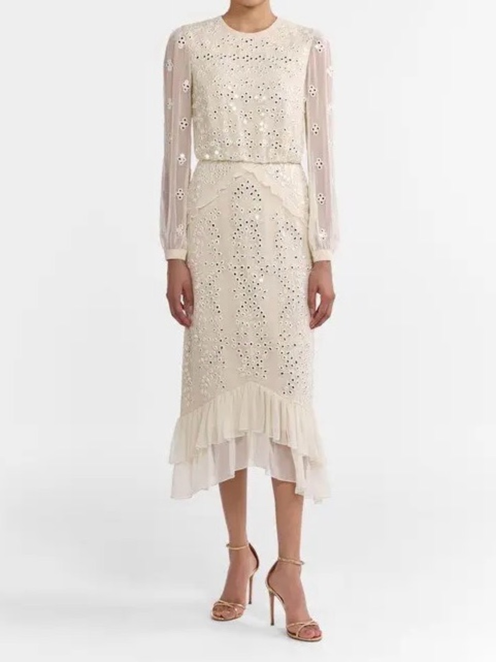 Saloni Venyx Isa Silk B Midi Dress With Mirror Embroidery Size 8 $2,350.00